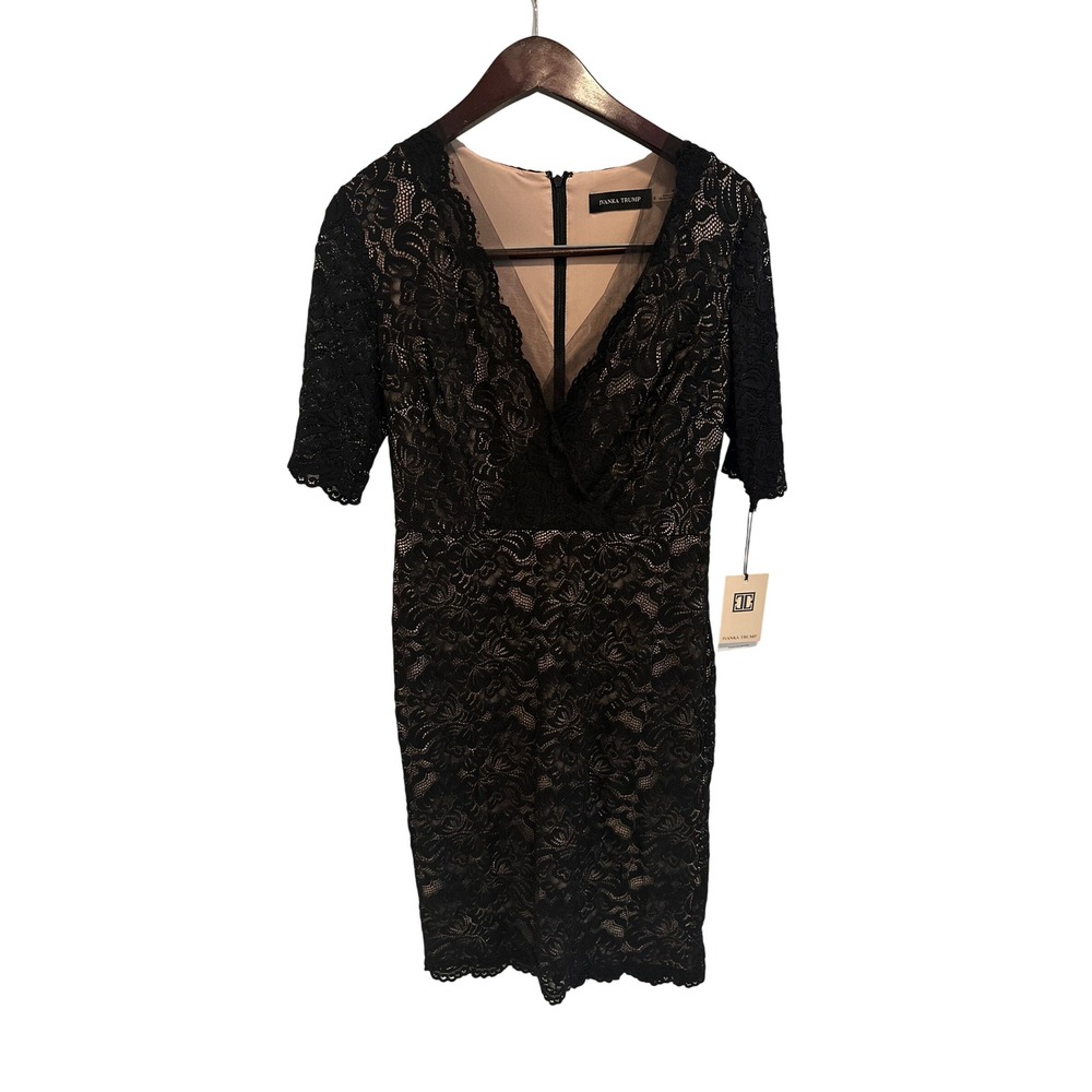 Ivanka‎ Trump Lace Sheath Dress Women Size 4 Black Nude NWT